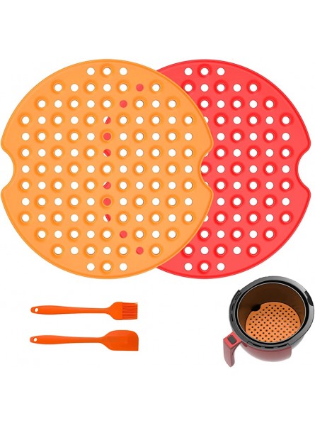 ENNRIXIN Reusable Air Fryer Liners,2 Pcs 8 inch 20.5cm Silicone Air Fryer Pad with Brush and Spatula,Non-Stick Heat Resistant Air Fryer Mat,Air Fryer Accessories for Small and Medium Air Fryer - LWAOHQB3