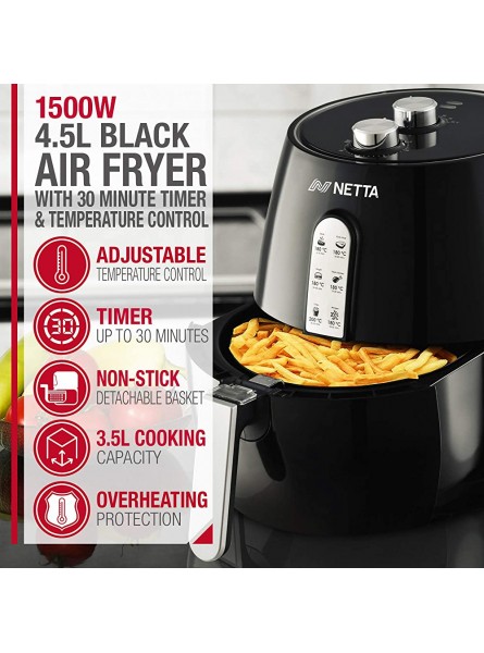 NETTA Air Fryer 4.5L Adjustable Temperature Control and Timer Detachable Basket Rapid Air Circulation Healthier Oil-Free Cooking at Home 1500W - TJHME0E9