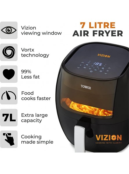 Tower T17072 Vortx Vizion Digital Air Fryer with Rapid Air Circulation 7L 1800W Black - KNGGIG10