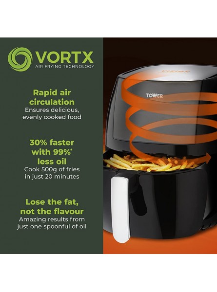 Tower T17072 Vortx Vizion Digital Air Fryer with Rapid Air Circulation 7L 1800W Black - KNGGIG10