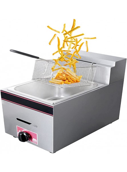 Compact Commercial Gas Fryer 10L Multi-function Single Fat Tank Fryer With Lid And Basket Temperature Control 304 Food Grade Stainless Steel - GUDJ8NXM