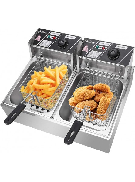 Deep Fryer Chip Electric Pan 12L Fat Fryer with Removable Basket and Heating Element Air Fryer for Home and Commercial Fat Fryers for Home Use Easy Clean Double Cylinder 2500W 220-240V 12.7QT - WJOMQMYG