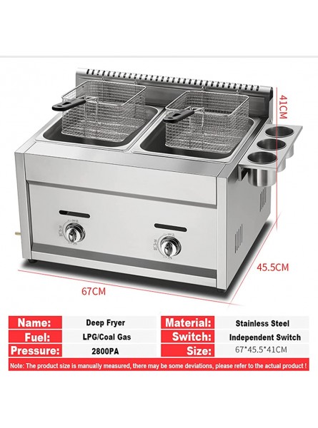 Large Capacity Gas Fryer 22L Double Basket Stainless Steel Fryer Dual Tank Freestanding Adjustable Firepower Removable And Washable For Home Kitchen Restaurant Gas 22L Single - YODRG82M