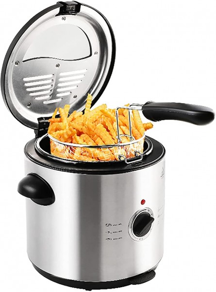 XUETAO Electric Deep Fryer 1.5L Tank Deep Fat Fryer with Viewing Window Temperature Up to 190°C Stainless Steel Chip Fryer Cold Zone Technology Removable Oil Basket Automatic Fryer 1000W - AMCVRNNV