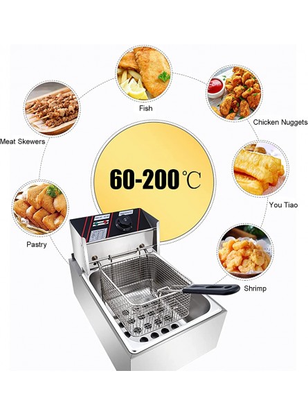 YLWJ 10L 20L Commercial Fryer Electric Fryer Thicken Stainless Steel Fryer Single Fat Tank With Lid And Frying Basket Adjustable Temperature Easy To Clean - ITQPKIYA