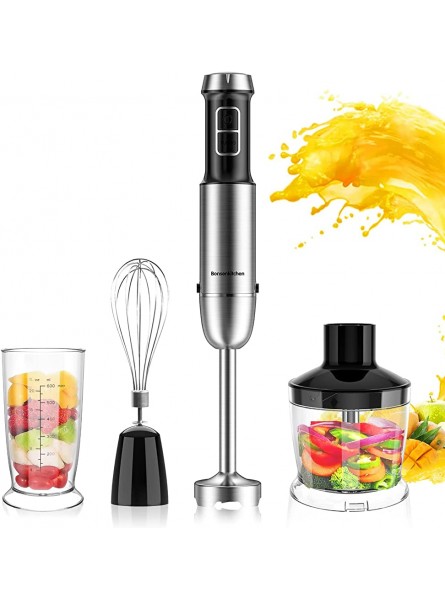 Bonsenkitchen Hand Blender 9-Speed Handheld Stick Blender with Whisk 600ml Mixing Beaker & 500ml Chopping Bowl Perfect for Baby Food Smoothies Sauces Purée and Soups HB8101 - VRJT861R