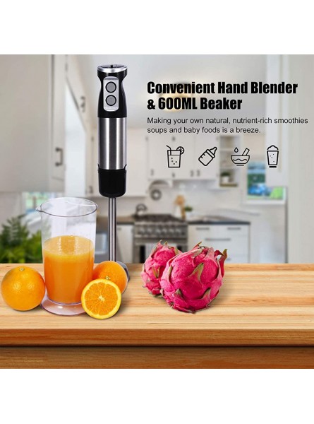 DGE Hand Blender 4-in-1 Hand Immersion Blender Set 600w 6-Speed Anti-Splash Blender,600ml Beaker,500ml Food Chopper,Whisk,Robust Stainless Steel Blade,BPA Free,for Smoothies,Soups,Sauces,Baby Food - OKVID9M5