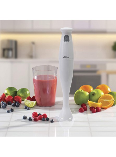Fine Elements 150W Plastic Hand Blender with Stainless Steel Blades and Non-Removable Blending Rod Easy Clean Plastic Casing Powerful Blade Speed 220-240V 50 60Hz- White - WWZKIQ08