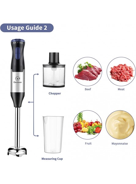 Immersion Blender,Genteen 5-in-1 Handheld Blender-Powerful 1000W Motor Immersion Hand Blender with Stainless Steel Stick Blender,Beaker,Chopper,Whisk and Frother for Baby Food,Smoothie Sauces,Puree - OURJUAT3