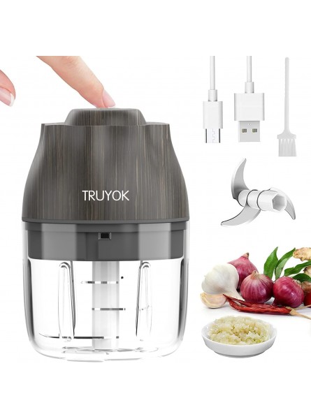 Electric Garlic Chopper TRUYOK 45W Great Power Waterproof Food Chopper with USB Charging 3 Stainless Steel Blades Cordless Vegetable Portable Chopper for Meat Vegetable Fruit - UICHAH7J