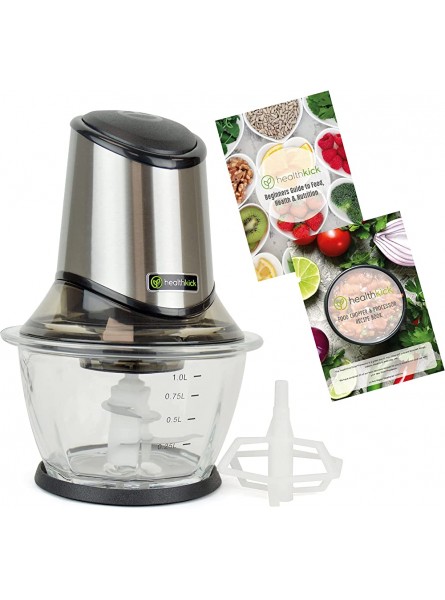 Health Kick Food Chopper & Processor for Salad Sauces Vegetables Meat Fruits and Nuts 400W and 4 Durable Sharp Blades 1 Litre Glass Bowl K3301 - CVVBFYDA