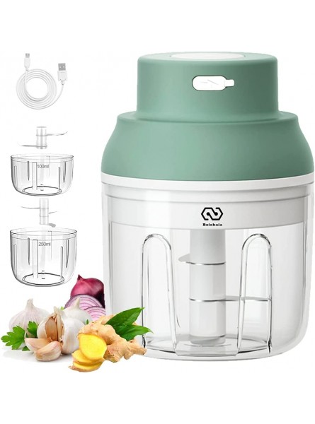 Wireless Electric Garlic Chopper-Mini Portable Rechargeable Food Chopper with 2 Cup 8.5&3.38oz &2 Blades for Chop Onion Garlic Ginger Pepper Meat and Baby Food Green - PPZS9FKX