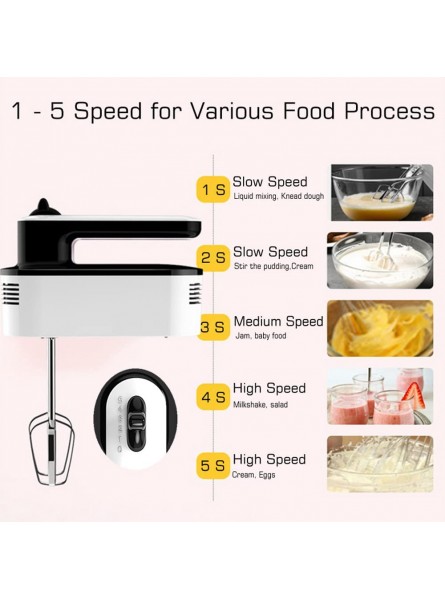 Handheld Mixer 5-Speed Electric Hand Mixer,Whisk Kitchen Food Baking,Light Hand Mixer With Egg Beaters Dough Hooks - YDAWS5U9