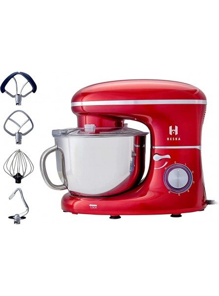 Heska -1500W Food Stand Mixer for Baking with Bowl Dough Mixer 4-in-1 Beater Whisk Dough Hook and Extra Flex Edge Beater Large Mixing Bowl with Splash Guard Dishwasher Safe attachments Red - ZGHGQ7T1
