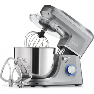 KAPPLICO® Pro Plus 1800W Stand Mixer 7.0L Stainless Steel Bowl 6-Speed Food Mixer Dough Hook Whisk & Mixing Beater Non-slip Rubber Feet 24m Warranty. Grey Silver - FPMYX9KG