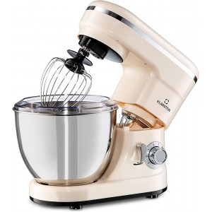 Klarstein Bella Mini Kitchen Machine kneading Machine with 1200 W Power in 6 Speed Levels Stainless Steel Mixer Pulse Function Planetary Mixing System 3 Mixing attachments Cream - FHOIFQ8K