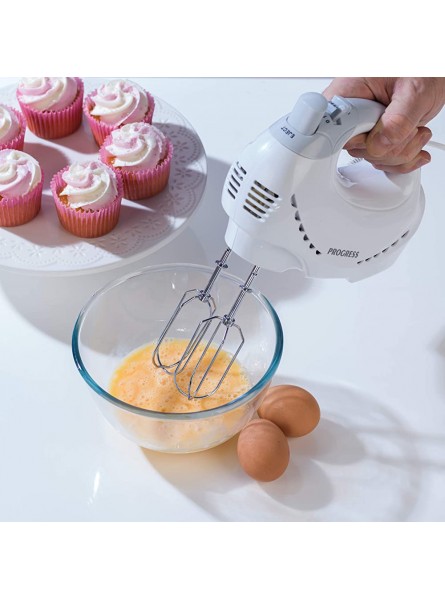 Progress EK3593P Electric 2 in 1 Twin Hand & Stand Mixer 2 Litre Bowl 5 Speed Chrome Dough Hooks Beaters 250 W White Perfect for Baking Home Catering Ideal for Bread Cake Scones, - VUSJ38Q9