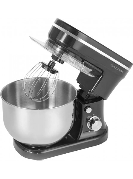 Salter EK4245BLACK Stand Mixer with 6 Speed Settings 5 L Includes Whisk Dough Hook Beater Removable Splash Guard 1200 W Perfect for Cakes & Bread Stainless Steel Black Aluminium - OSBT8YAG