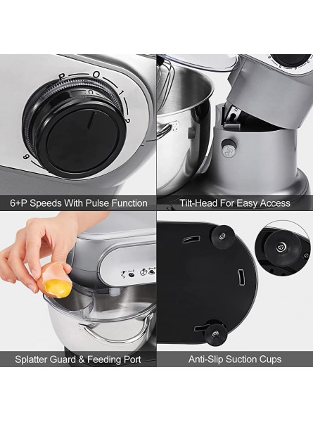 Stand Mixer 1200W Electric Food Mixer Dough Blender with 6+P Speeds with 5.5L Stainless Steel Mixing Bowl Whisk Dough Hook Beater Splash Guard A - MPCPRH7J