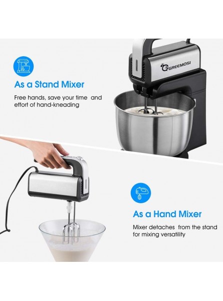 Stand Mixer 5 Speeds Electric Mixer 2 in 1 Hand Mixer with 4 Quarts Stainless Steel Mixing Bowl Beaters & Dough Hooks Black - HUOOUGHX