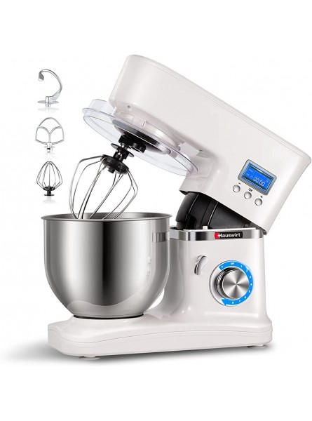 Stand Mixer Hauswirt LCD Food Mixers for Baking 8+P Speeds Electric Kitchen Cake Mixer with 5L Bowl Dough Hook Beater & Whisk Optional Accessories for Grinder | Blender | Pasta Maker-1000W White - XQSC75UO