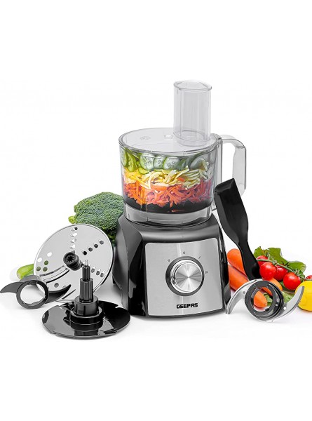 Geepas 1200W Compact Food Processor | Multifunctional Electric Food Mixer with Chopper Knead Dough Shredder Slicing Grating & Emulsifying disc 2 Speed with Pulse Control | 1.2L 2 Years Warranty - DBOKUA2J
