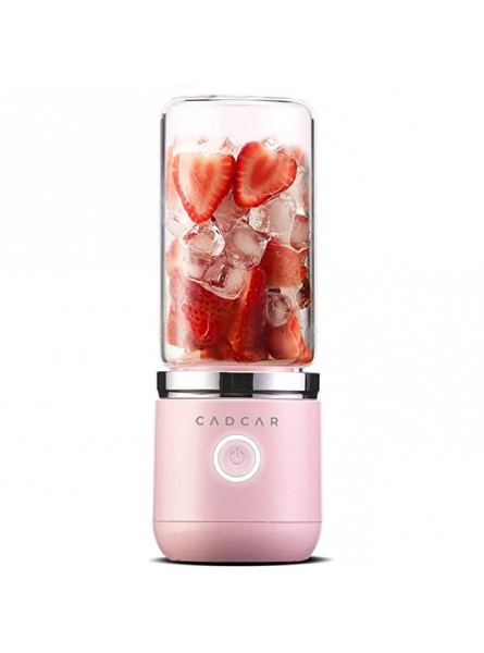 CADCAR Pink Portable Mini Blender and Juicer with 380 mL Glass Jar Stainless Steel Blending Blades and Electric USB Rechargeable Base Personal Fruit Smoothie and Shake Maker - RRCOYMAH