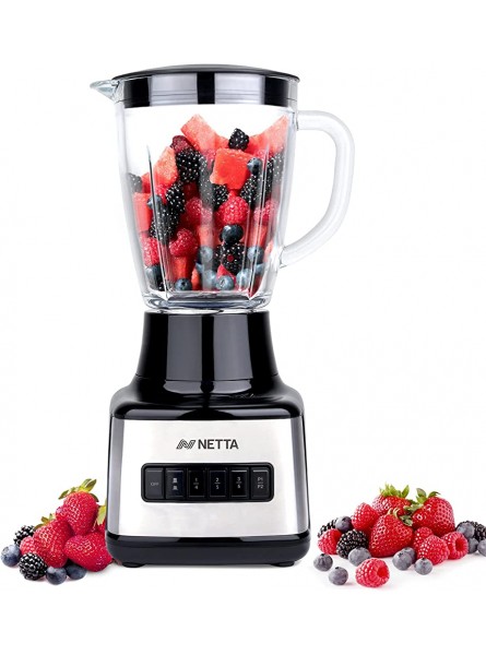 NETTA Table Blender Smoothie Maker with Glass Jug Electric Mixer and Liquidiser 8 Speed Settings 500W Ideal for Milkshakes Ice Crusher Soup Fruit Blender and Cocktail Maker - EIFSE4DR