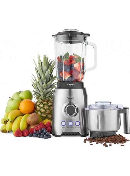 VonShef Blender & Grinder 1000W 1.5L Glass Jug Smoothie Maker & Grinder with Variable Speeds & Pulse Function for Juices & Ice Crushing Includes Stainless Steel Coffee Spice Grinding Attachment - OHBIY0MK