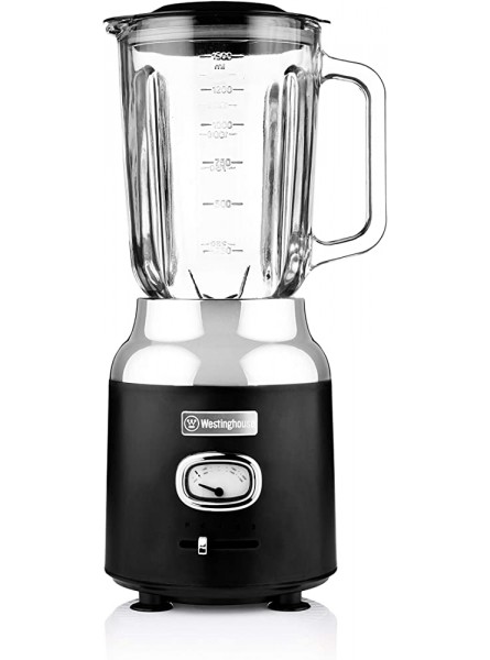 Westinghouse Retro Food Blender 600 Watt Liquidiser Blender for Kitchen Smoothie Maker with 1.5 L Glass Jug Mixer Blender For Milkshake Soup Fruit  Juice & Smoothies Black - VINYXP7A
