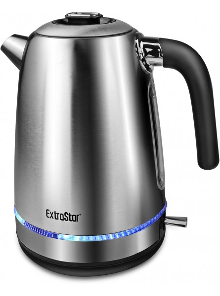 ExtraStar 1.7 Litre Fast Boil Electric Kettle 2500-3000W Brushed Finish Stainless Steel Kettle Measuring Window with Cup Level and LED Indicators Light Silver - MYDWYSQ8