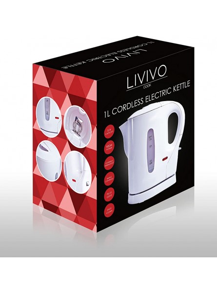 LIVIVO 1L Cordless 900W Kettle Compact for Travel Guest Room Office Makes 4 Cups of tea & coffee Boil Protection & Auto Shut off [Energy Class A+] White - XAJWYY4G