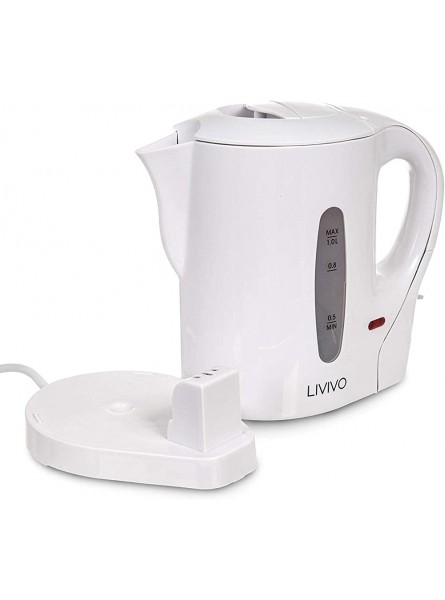 LIVIVO 1L Cordless 900W Kettle Compact for Travel Guest Room Office Makes 4 Cups of tea & coffee Boil Protection & Auto Shut off [Energy Class A+] White - XAJWYY4G