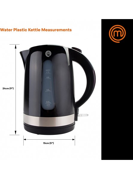 MasterChef Black Electric Kettle 1.7L Cordless BPA Free Plastic 360° Rotating Base Removable Filter Fast Boil Auto Switch-Off Dry Boiling Protection Strix Control 2000W - BQPLM6Y5