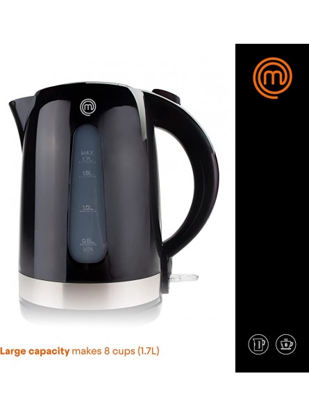 MasterChef Black Electric Kettle 1.7L Cordless BPA Free Plastic 360° Rotating Base Removable Filter Fast Boil Auto Switch-Off Dry Boiling Protection Strix Control 2000W - BQPLM6Y5