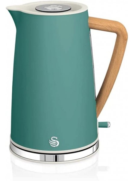 Swan Nordic Jug Kettle 1.7 Litre Pine Green Rapid Boil Wood Effect Handle Scandi Design Soft Touch Housing and Matte Finish 3kw SK14610GREN - YQNFMXRO