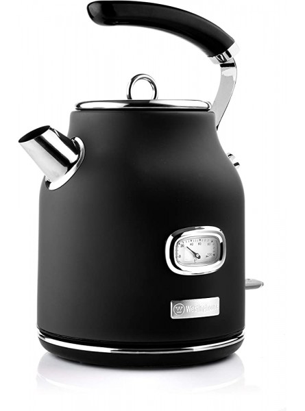 Westinghouse Retro Kettle 1.7 Liter Electric Kettle Fast Boil Water Boiler For Hot Drinks Quiet Boil & Detachable Filter 2200W Black Kettle - VVCEPO4K