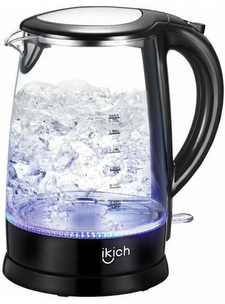 Yabe Trading Electric Glass Kettle 360 Cordless Blue LED Illuminated Fast Boil 1.7 litre 1500w Black CP113A - UYOAYYOO