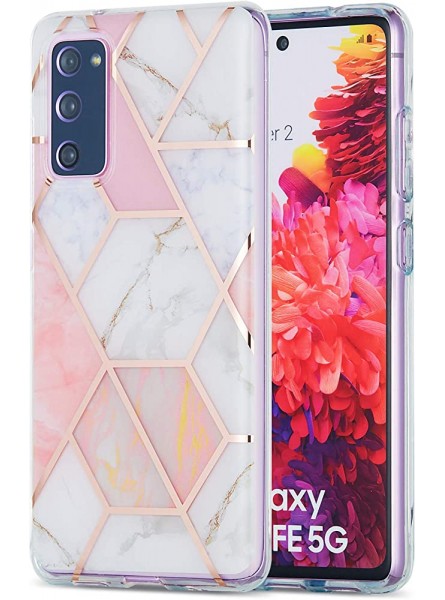 Jorisa Case Compatible with Samsung Galaxy S20 FE,Geometric Marble Pattern Slim Thin Lightweight Soft Silicone Rubber Case Plating Flexible TPU Bumper Phone Cover for Girls Women,Pink White - JACNO9RR