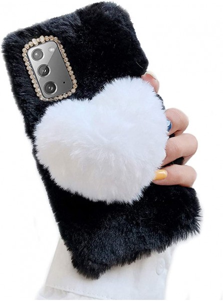 Jorisa Cute Plush Case for Samsung Galaxy A71 5G,Furry 3D Love Heart Soft Fluffy Fuzzy Winter Warm Girls Women Case Faux Rabbit Fur Hair Bling Glitter Diamond Silicone Cover,Black + White - XMXL27PO
