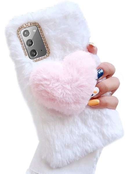 Jorisa Cute Plush Case for Samsung Galaxy M51,Furry 3D Love Heart Soft Fluffy Fuzzy Winter Warm Girls Women Case Faux Rabbit Fur Hair Bling Glitter Diamond Silicone Cover,White + Pink - DXYEHG0I