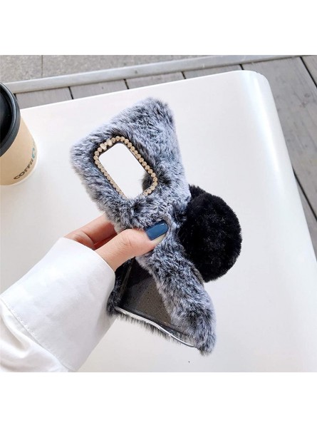 Jorisa Cute Plush Case for Xiaomi Mi 10,Furry 3D Love Heart Soft Fluffy Fuzzy Winter Warm Girls Women Case Faux Rabbit Fur Hair Bling Glitter Diamond Silicone Cover,Black + White - DNVK0MJT