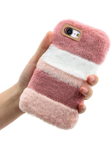 Jorisa Plush Case for Samsung Galaxy S21 FE 5G,Cute Furry Fluffy Rabbit Hair Soft Fuzzy Winter Warm Case Lovely Faux Bunny Fur Flexible Silicone Rubber Cover for Girls Women,Pink White - INIANPOY