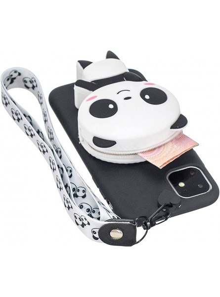 Jorisa Wallet Case for Ulefone Note 9P,Cute 3D Cartoon Animal Zipper Pocket Purse Soft Silicone Rubber Cover with Neck Strap Lanyard Case for Kids Teens Girls Women,Black Panda - LCLSS7OU