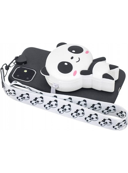 Jorisa Wallet Case for Ulefone Note 9P,Cute 3D Cartoon Animal Zipper Pocket Purse Soft Silicone Rubber Cover with Neck Strap Lanyard Case for Kids Teens Girls Women,Black Panda - LCLSS7OU