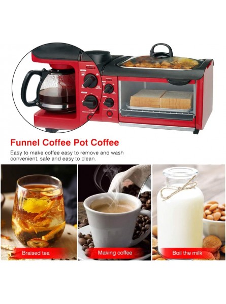 ZTGL 3 in 1 Multifunctional Electric Oven with Coffee Machine and Nonstick Griddle Oven with Timer Compact Design Removable Tray Red - BNGXFD91