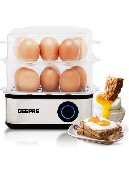 Geepas 2 in 1 Egg Boiler and Poacher – Capacity for 16 Eggs Electric Egg Cooker Poaching Bowl & Measuring Cup with Egg Piercer Included Perfect Soft Medium & Hard Boiled Eggs 2 Year Warranty - MAYGPHR4