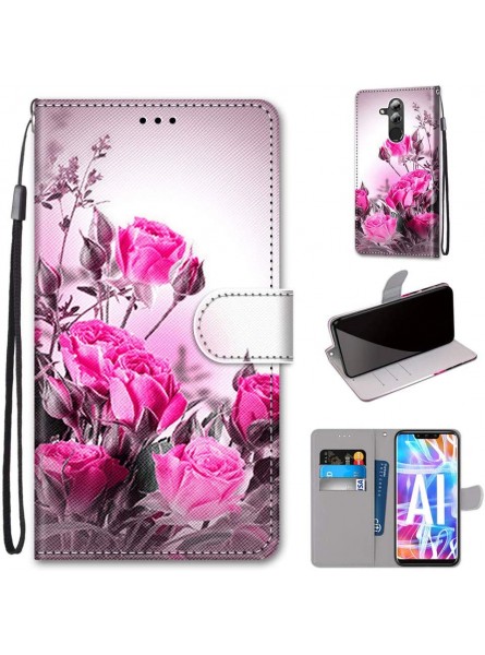 Miagon Full Body Case for Huawei Mate 20 Lite,Colorful Pattern Design PU Leather Flip Wallet Case Cover with Magnetic Closure Stand Card Slot,Wild Rose - HLVM6953