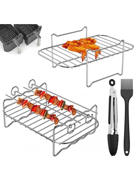 2Pcs Air Fryer Rack 304 Stainless Steel Multi-Layer Dehydrator Rack with 4 Barbecue Sticks Double Layer Rack Accessories for Double Basket Air Fryers Most 3.7Qt-4.2Qt QT Air Fryers Ovens - XNNHGKH9