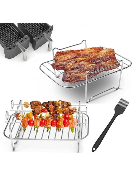 2pcs Air Fryer Rack Compatible for Ninja Dual Air Fryer with Barbecue Sticks Oil Brush Non-stick Air Fryer Rack Multipurpose Dual Air Fryer Rack for Barbecue Roasting Oven Air Fryer Style E - SBDN9RUQ